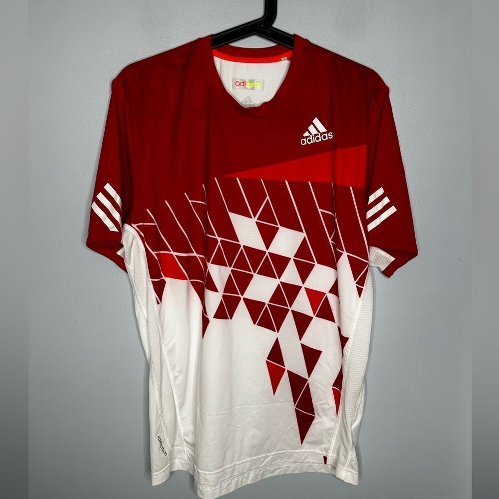Adidas Mens Adizero Climacool Tennis Court Shirt Geometric Red White Size Medium
